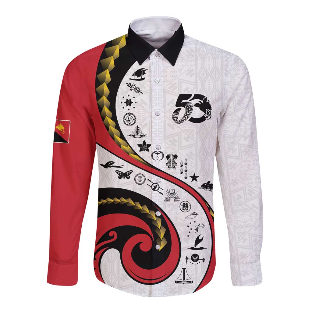 Papua New Guinea 50th Independence Anniversary Long Sleeve Button Shirt Special Style White Version LT05 Unisex White - Polynesian Pride