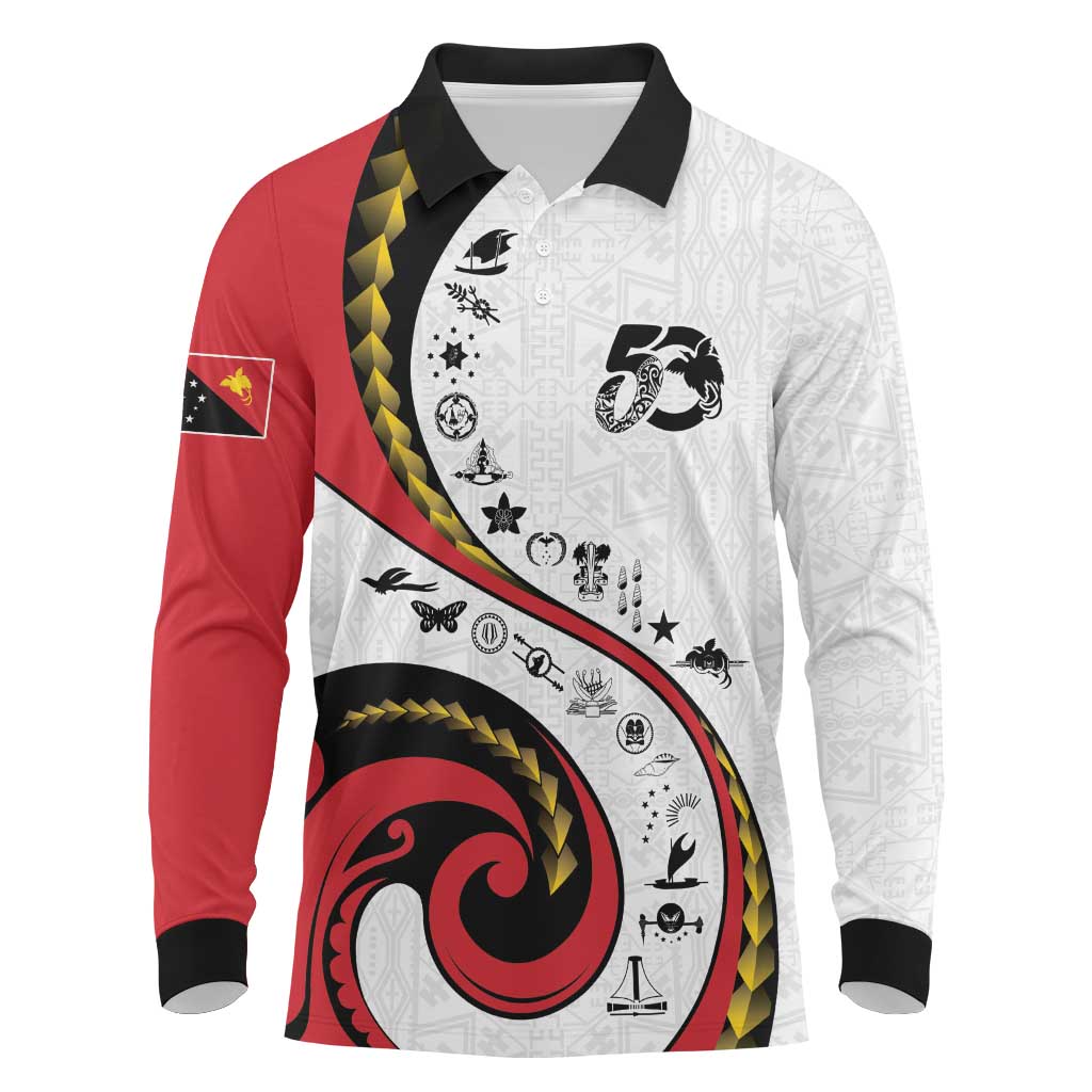 Papua New Guinea 50th Independence Anniversary Long Sleeve Polo Shirt Special Style White Version LT05 White - Polynesian Pride