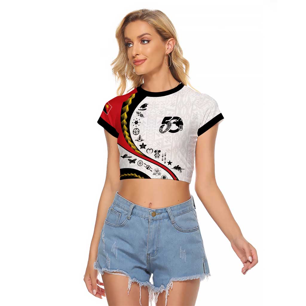 Papua New Guinea 50th Independence Anniversary Raglan Cropped T Shirt Special Style White Version - Polynesian Pride