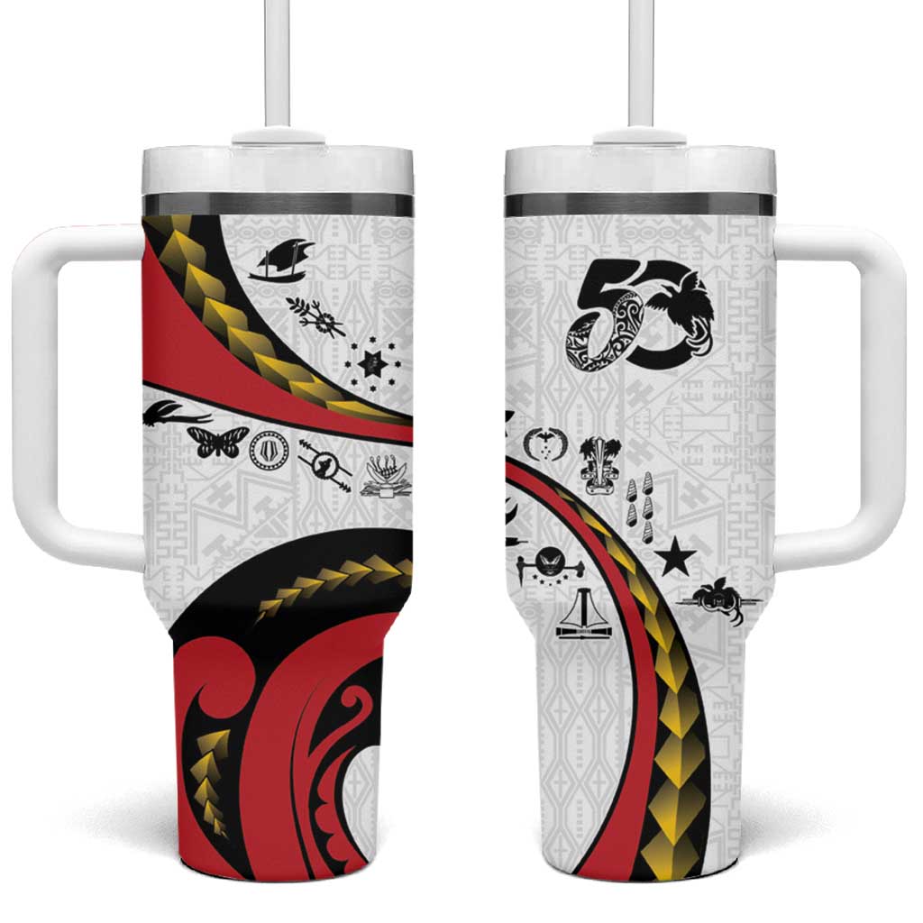 Papua New Guinea 50th Independence Anniversary Tumbler With Handle Special Style White Version - Polynesian Pride
