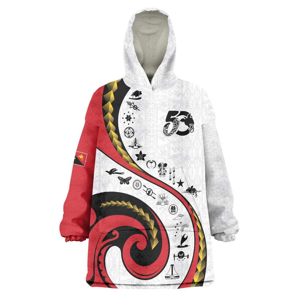 Papua New Guinea 50th Independence Anniversary Wearable Blanket Hoodie Special Style White Version LT05 One Size White - Polynesian Pride