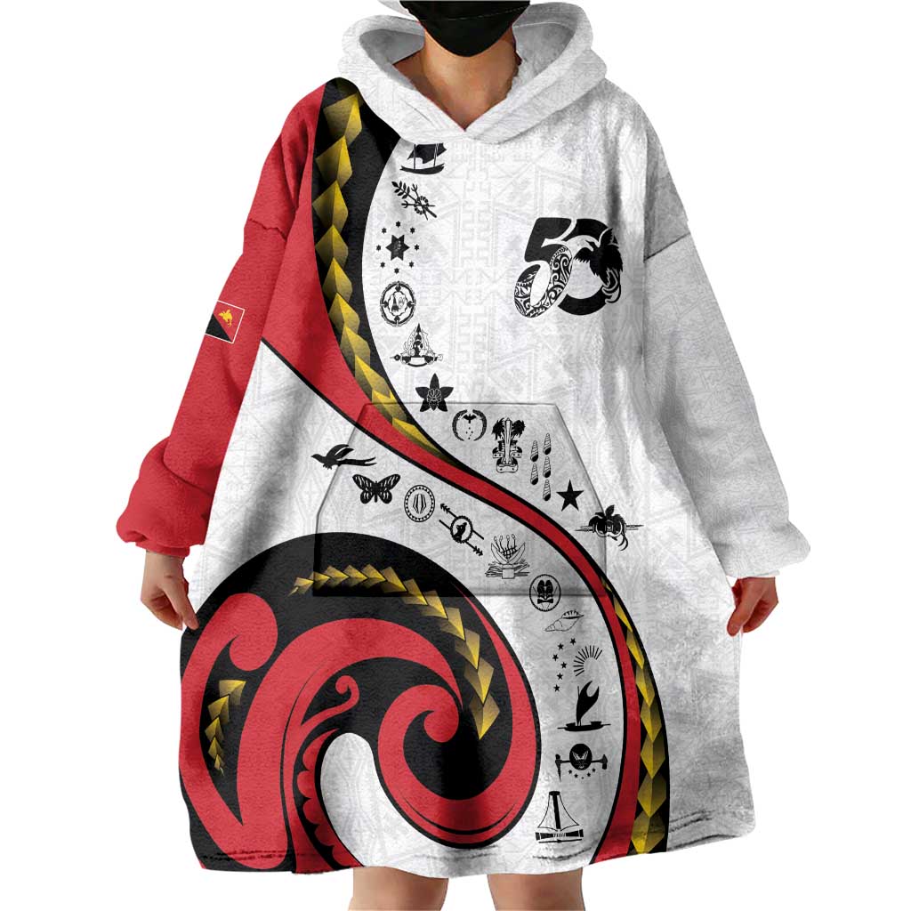 Papua New Guinea 50th Independence Anniversary Wearable Blanket Hoodie Special Style White Version LT05 - Polynesian Pride