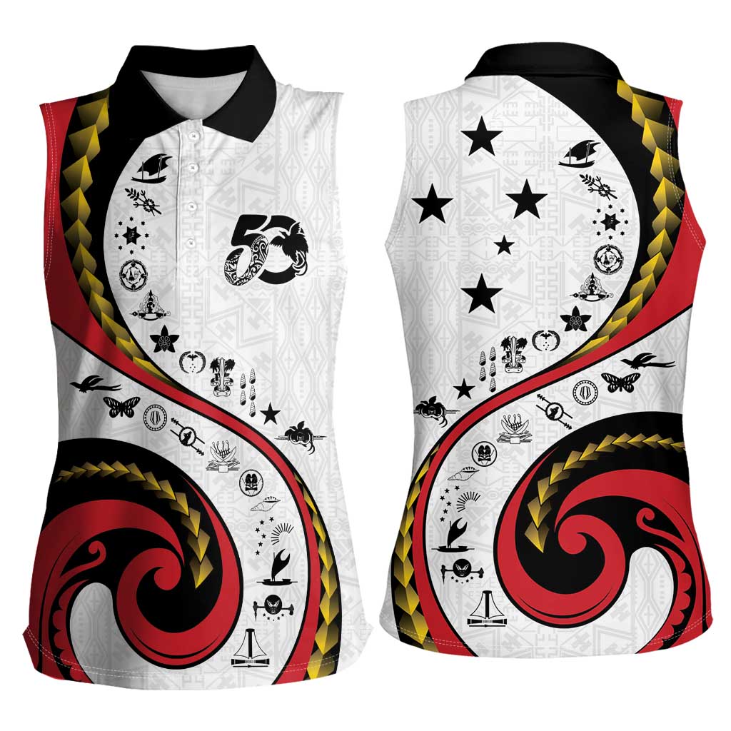 Papua New Guinea 50th Independence Anniversary Women Sleeveless Polo Shirt Special Style White Version LT05 - Polynesian Pride