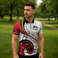 Papua New Guinea 50th Independence Anniversary Zipper Polo Shirt Special Style White Version - Polynesian Pride