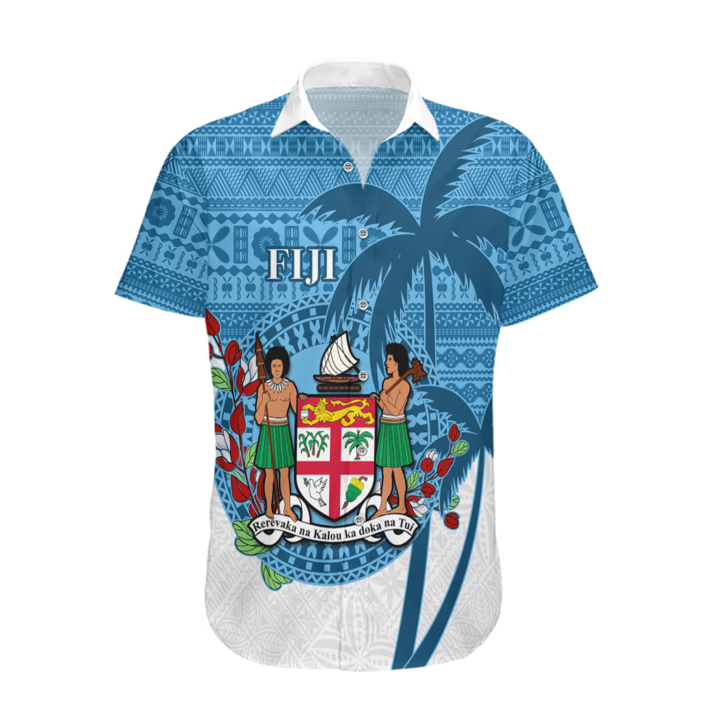 Personalized Fiji Hawaiian Shirt Coat Of Arms Tagimoucia With Fijian Tapa Pattern LT05 Blue - Polynesian Pride
