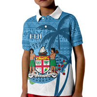 Personalized Fiji Kid Polo Shirt Coat Of Arms Tagimoucia With Fijian Tapa Pattern LT05 Kid Blue - Polynesian Pride