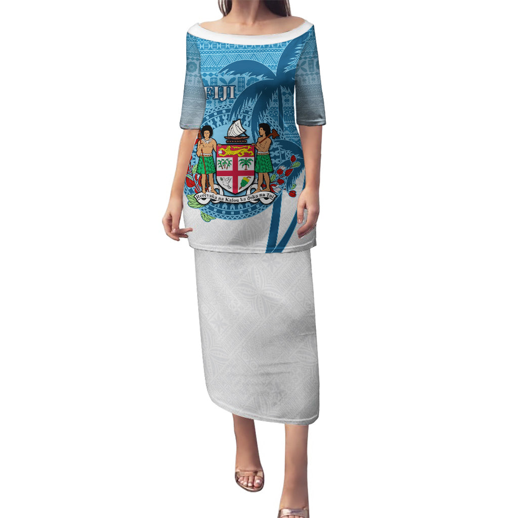 Personalized Fiji Puletasi Coat Of Arms Tagimoucia With Fijian Tapa Pattern LT05 Long Dress Blue - Polynesian Pride