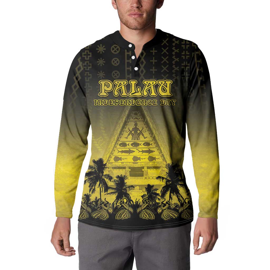 Personalised Palau Independence Day Button Sweatshirt Palauan Tattoo Pattern - Polynesian Pride