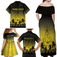 Personalised Palau Independence Day Family Matching Off Shoulder Maxi Dress and Hawaiian Shirt Palauan Tattoo Pattern - Polynesian Pride
