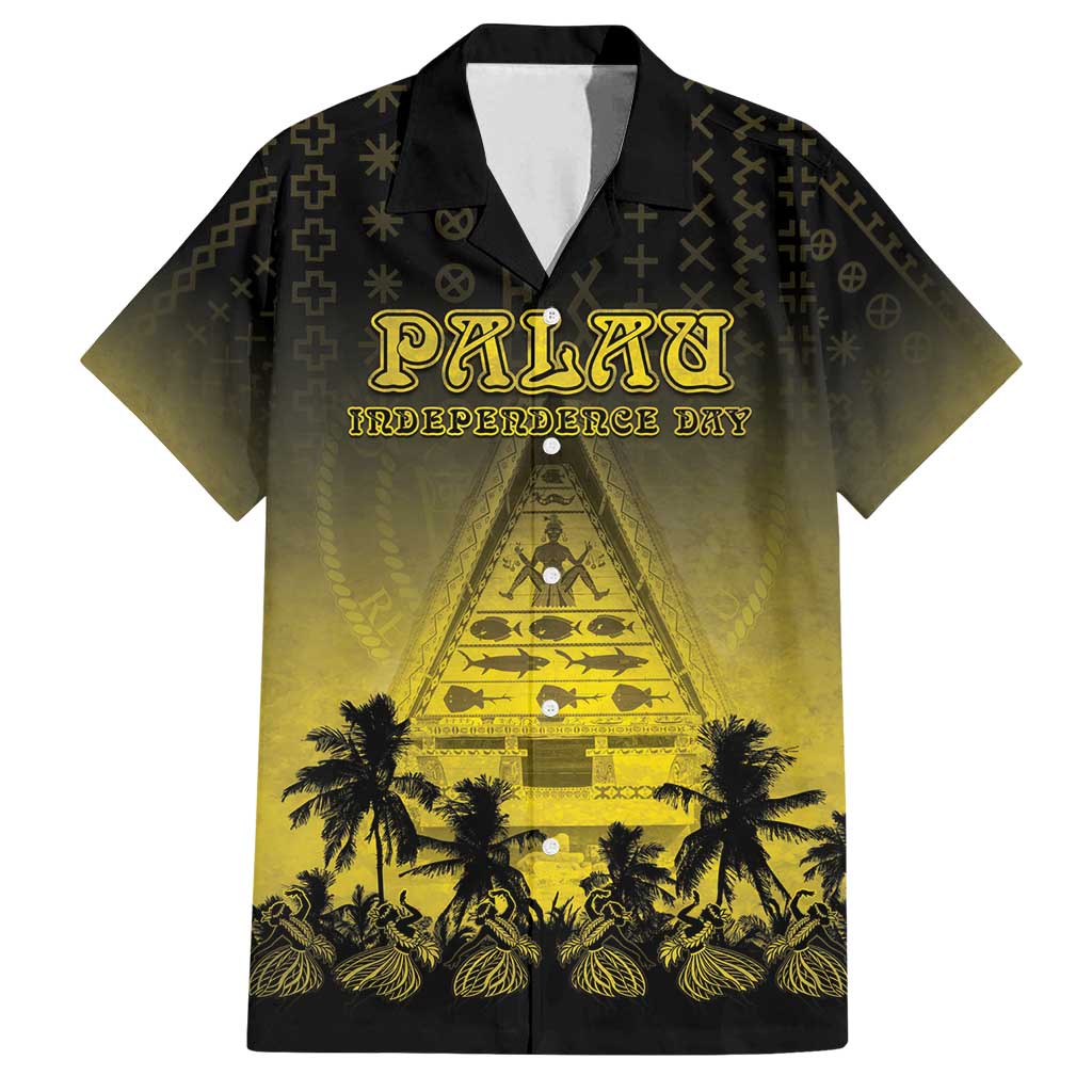Personalised Palau Independence Day Family Matching Off Shoulder Short Dress and Hawaiian Shirt Palauan Tattoo Pattern - Polynesian Pride