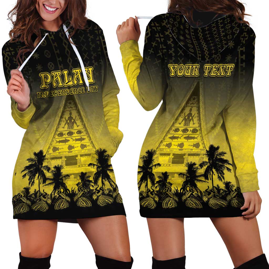 Personalised Palau Independence Day Hoodie Dress Palauan Tattoo Pattern - Polynesian Pride