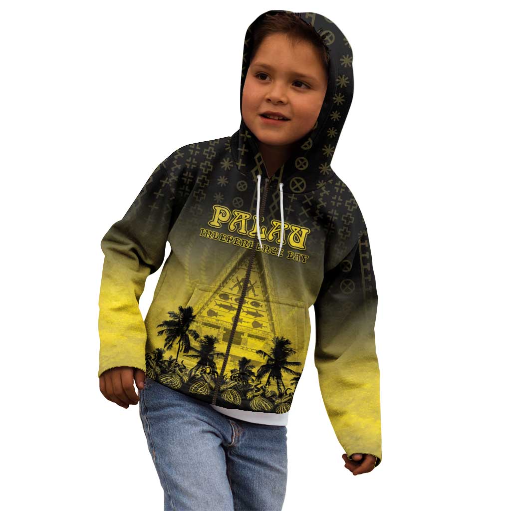 Personalised Palau Independence Day Kid Hoodie Palauan Tattoo Pattern - Polynesian Pride