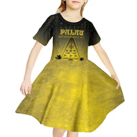 Personalised Palau Independence Day Kid Short Sleeve Dress Palauan Tattoo Pattern - Polynesian Pride