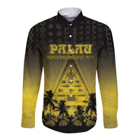 Personalised Palau Independence Day Long Sleeve Button Shirt Palauan Tattoo Pattern - Polynesian Pride