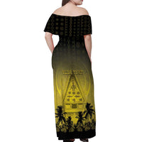 Personalised Palau Independence Day Off Shoulder Maxi Dress Palauan Tattoo Pattern - Polynesian Pride