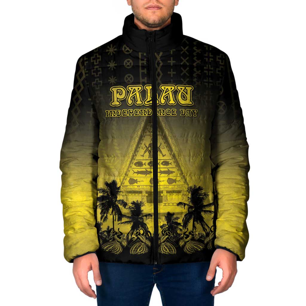 Personalised Palau Independence Day Padded Jacket Palauan Tattoo Pattern - Polynesian Pride