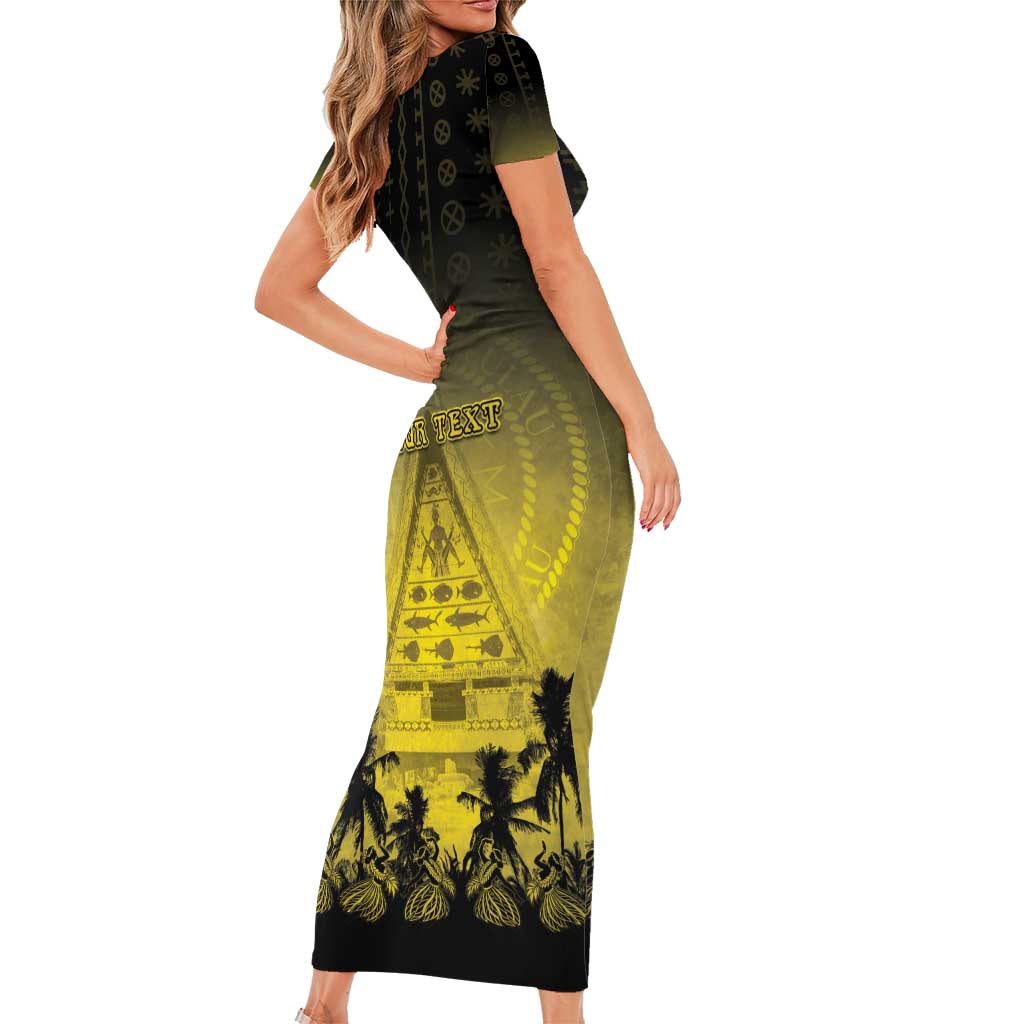 Personalised Palau Independence Day Short Sleeve Bodycon Dress Palauan Tattoo Pattern - Polynesian Pride