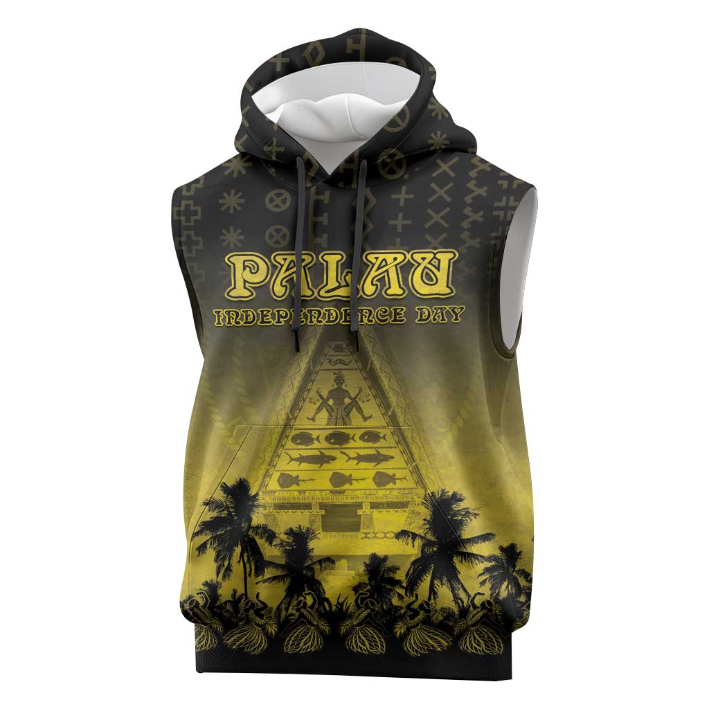 Personalised Palau Independence Day Sleeveless Hoodie Palauan Tattoo Pattern - Polynesian Pride
