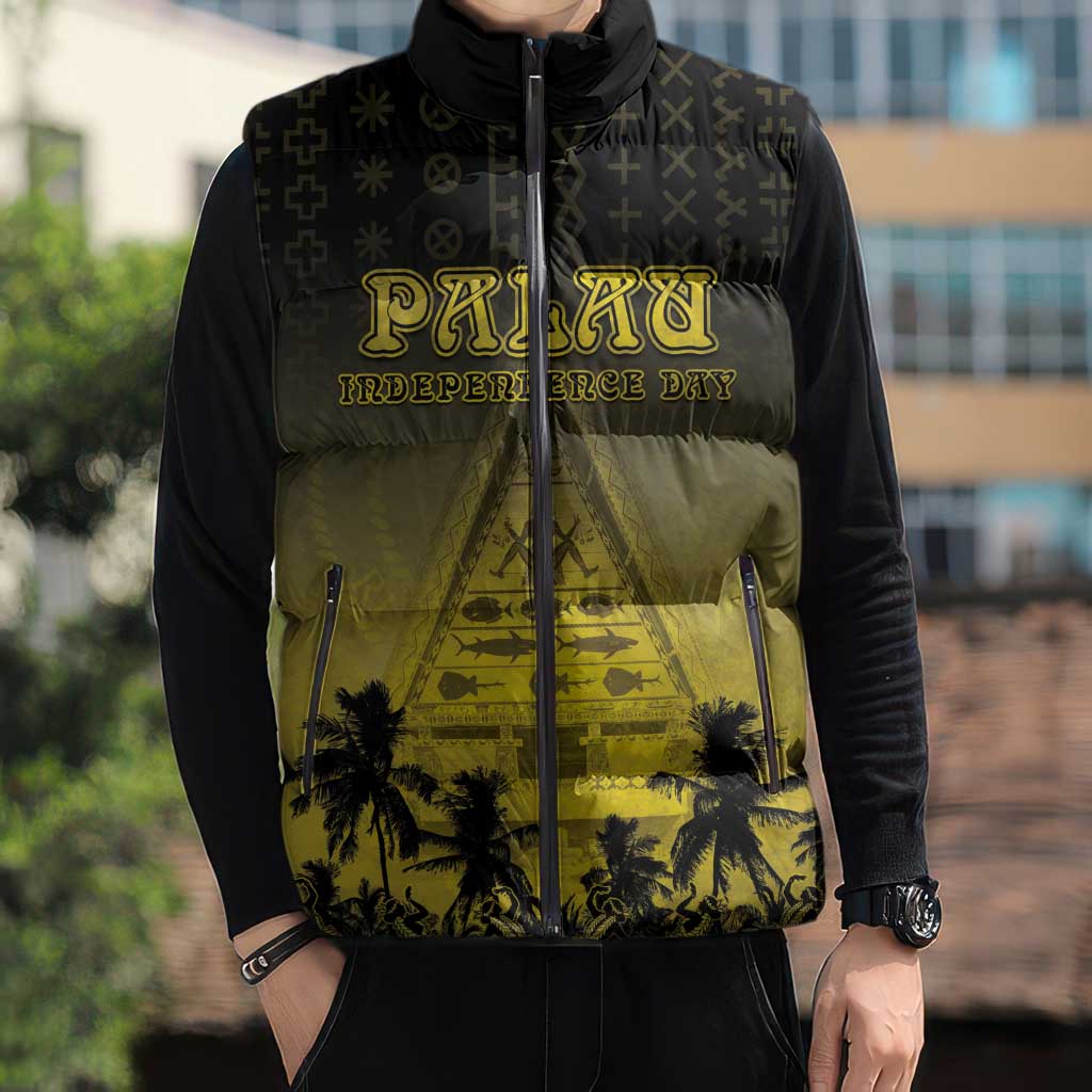 Personalised Palau Independence Day Sleeveless Puffer Jacket Palauan Tattoo Pattern - Polynesian Pride