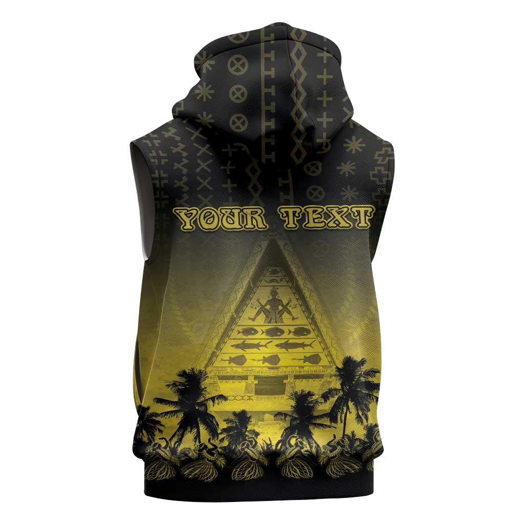 Personalised Palau Independence Day Sleeveless Zip Hoodie Palauan Tattoo Pattern - Polynesian Pride