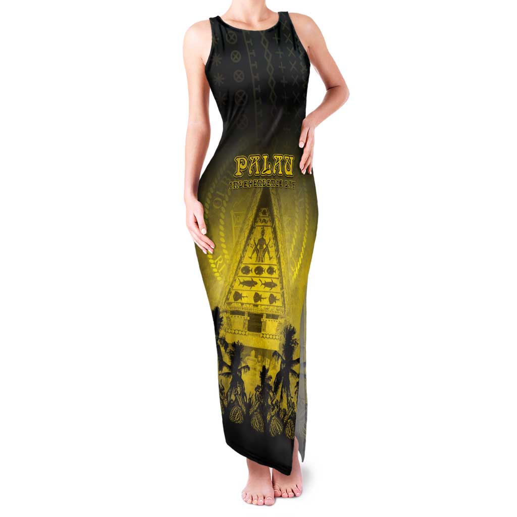 Personalised Palau Independence Day Tank Maxi Dress Palauan Tattoo Pattern - Polynesian Pride