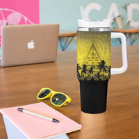 Personalised Palau Independence Day Tumbler With Handle Palauan Tattoo Pattern - Polynesian Pride