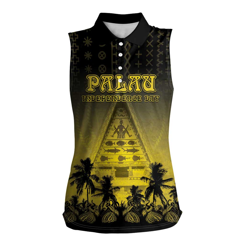 Personalised Palau Independence Day Women Sleeveless Polo Shirt Palauan Tattoo Pattern - Polynesian Pride