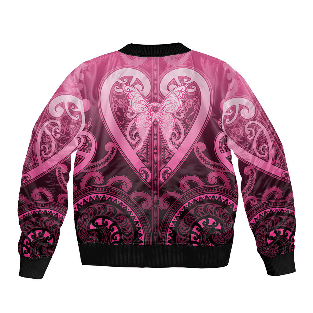 Aotearoa Breast Cancer Bomber Jacket Maori Tribal Pattern LT05 - Polynesian Pride
