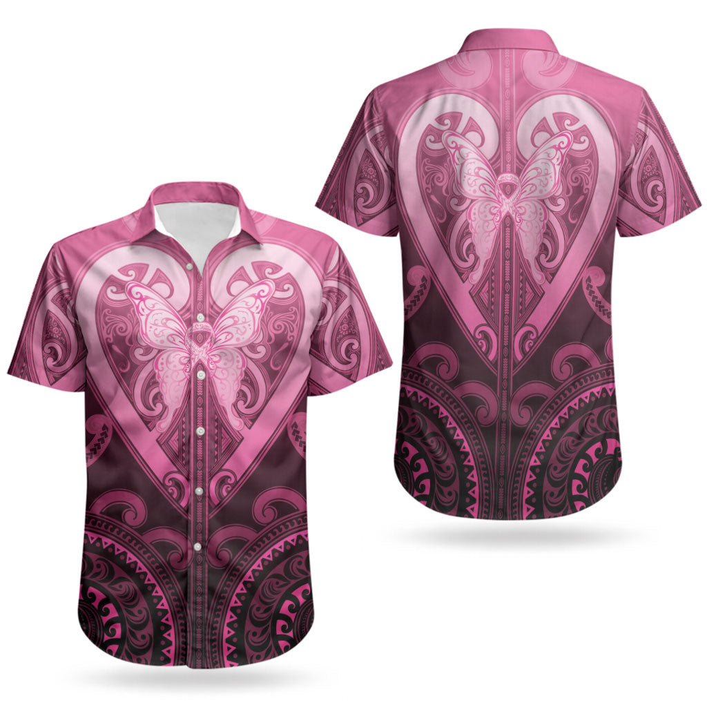 Aotearoa Breast Cancer Couples Matching Long Sleeve Bodycon Dress and Hawaiian Shirt Maori Tribal Pattern LT05 - Polynesian Pride