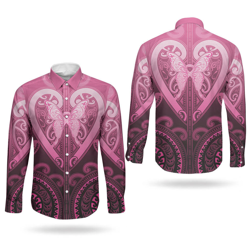 Aotearoa Breast Cancer Couples Matching Puletasi and Long Sleeve Button Shirt Maori Tribal Pattern LT05 - Polynesian Pride