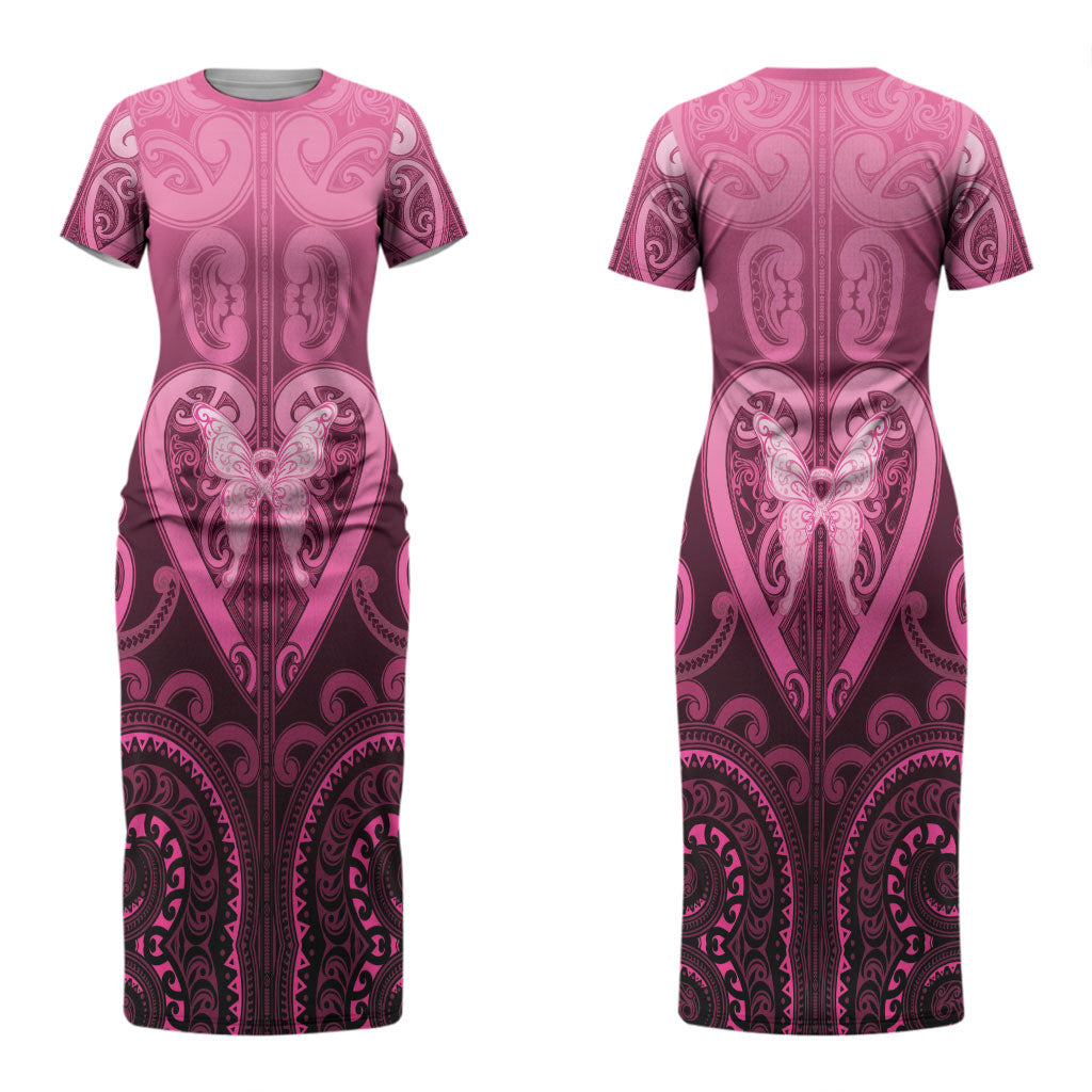 Aotearoa Breast Cancer Couples Matching Short Sleeve Bodycon Dress and Hawaiian Shirt Maori Tribal Pattern LT05 - Polynesian Pride