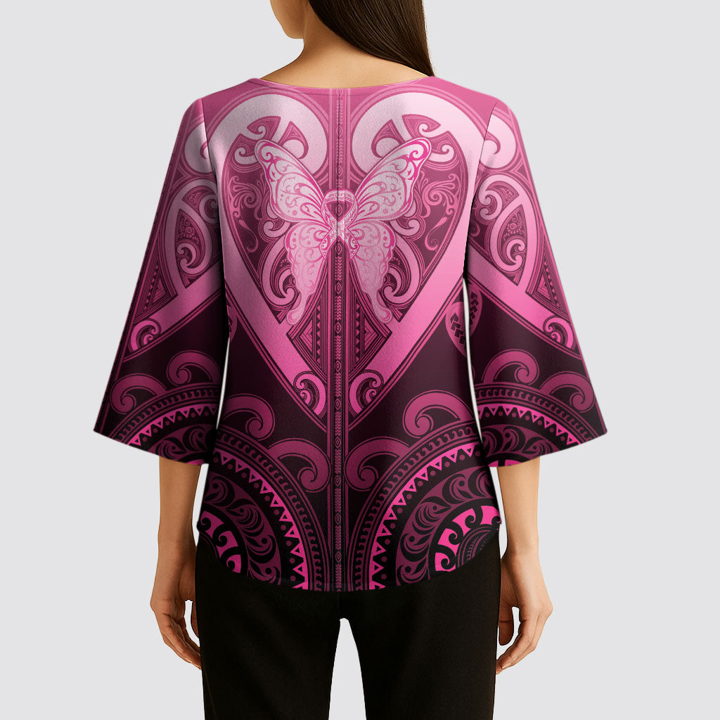Aotearoa Breast Cancer Kimono Sleeve Blouse Maori Tribal Pattern LT05 - Polynesian Pride