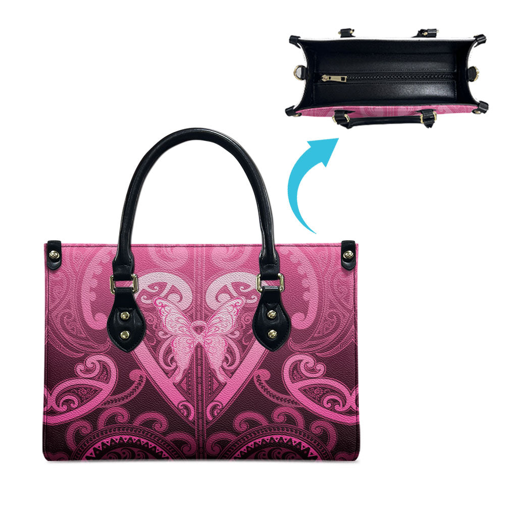Aotearoa Breast Cancer Leather Bag Maori Tribal Pattern LT05 - Polynesian Pride