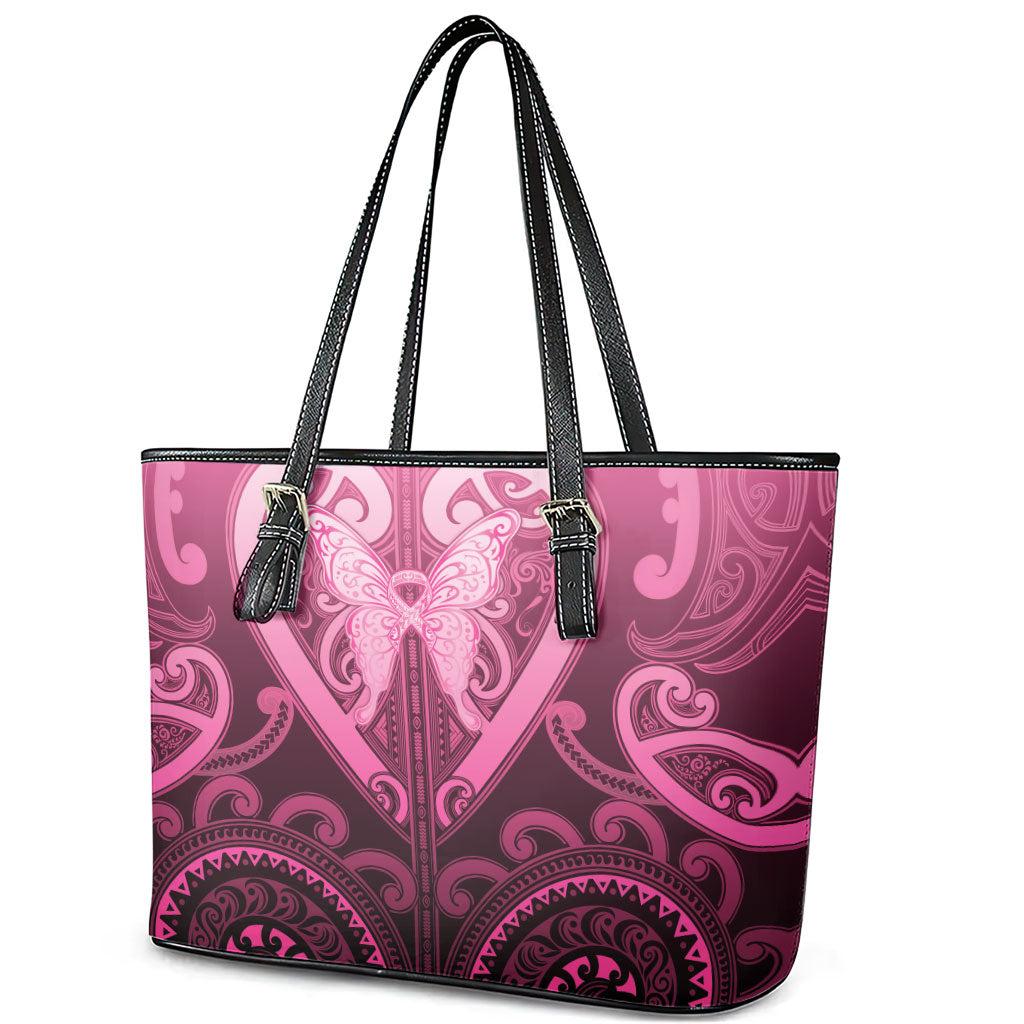 Aotearoa Breast Cancer Leather Tote Bag Maori Tribal Pattern LT05 - Polynesian Pride