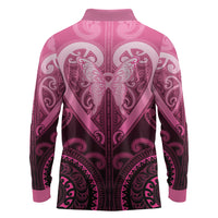 Aotearoa Breast Cancer Long Sleeve Polo Shirt Maori Tribal Pattern LT05 - Polynesian Pride