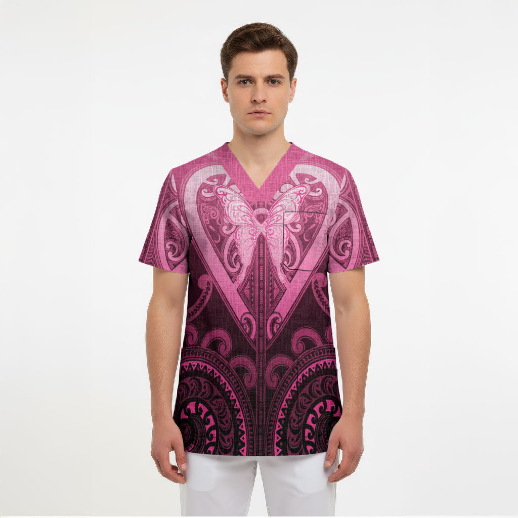 Aotearoa Breast Cancer Scrub Top Maori Tribal Pattern LT05 - Polynesian Pride