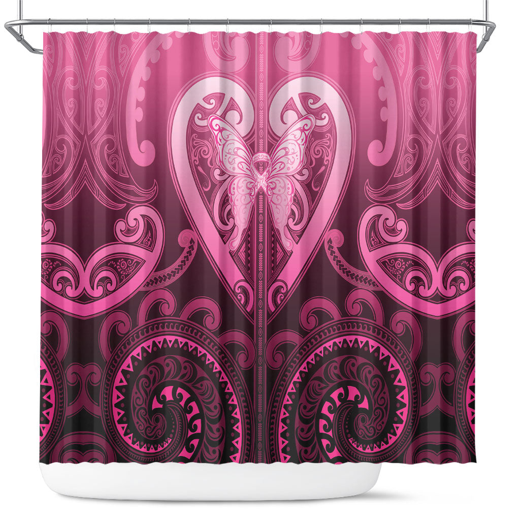 Aotearoa Breast Cancer Shower Curtain Maori Tribal Pattern LT05 Pink - Polynesian Pride