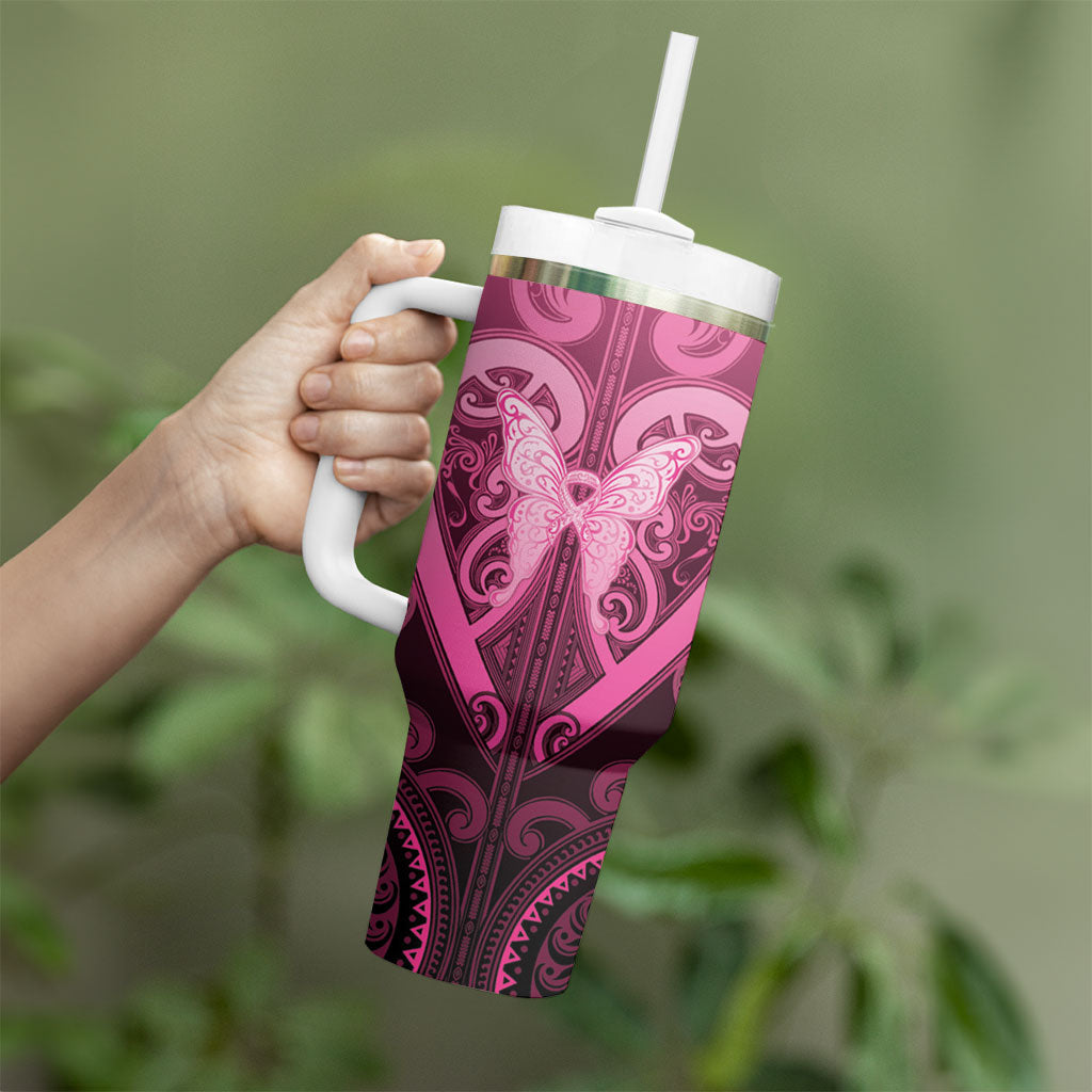 Aotearoa Breast Cancer Tumbler With Handle Maori Tribal Pattern LT05 - Polynesian Pride