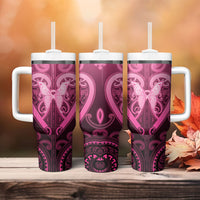 Aotearoa Breast Cancer Tumbler With Handle Maori Tribal Pattern LT05 - Polynesian Pride