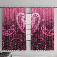 Aotearoa Breast Cancer Window Curtain Maori Tribal Pattern LT05 With Hooks Pink - Polynesian Pride