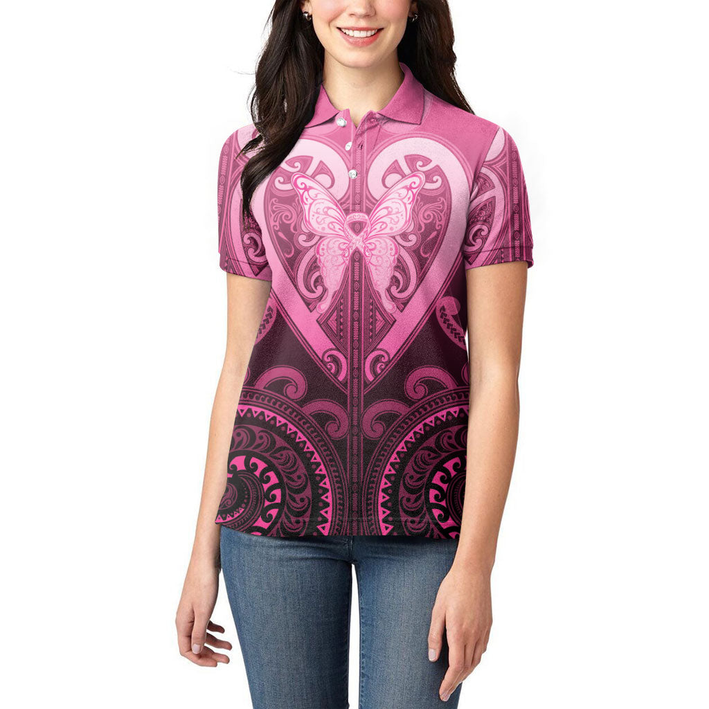 Aotearoa Breast Cancer Women Polo Shirt Maori Tribal Pattern LT05 - Polynesian Pride