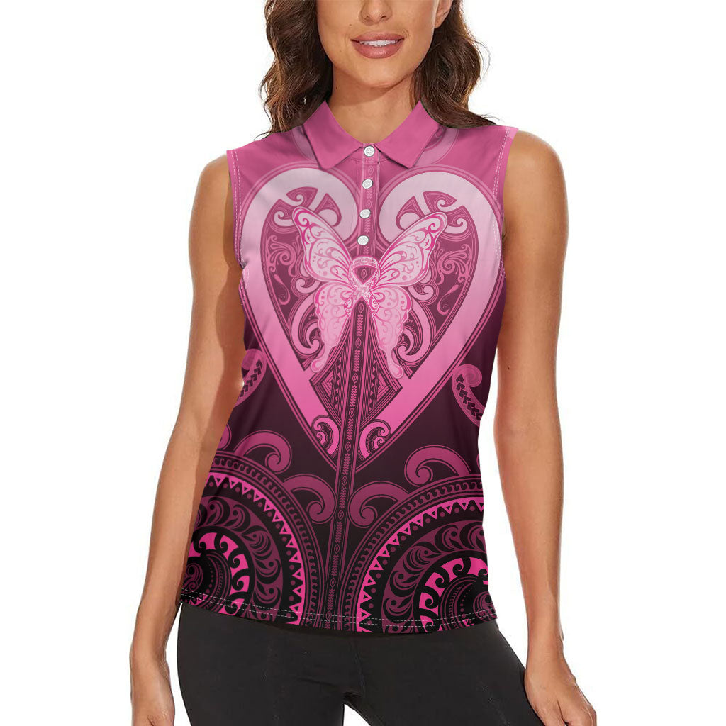 Aotearoa Breast Cancer Women Sleeveless Polo Shirt Maori Tribal Pattern LT05 - Polynesian Pride