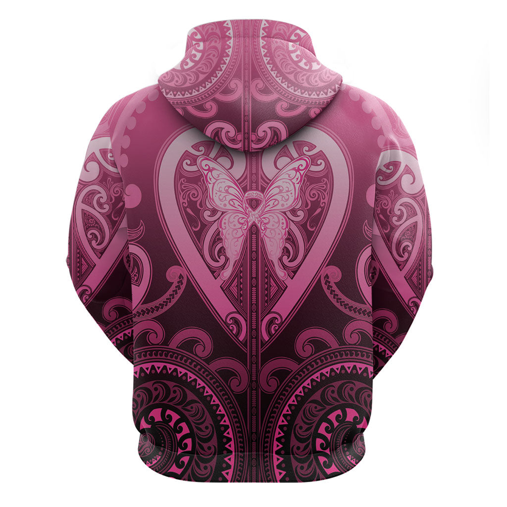 Aotearoa Breast Cancer Zip Hoodie Maori Tribal Pattern LT05 - Polynesian Pride