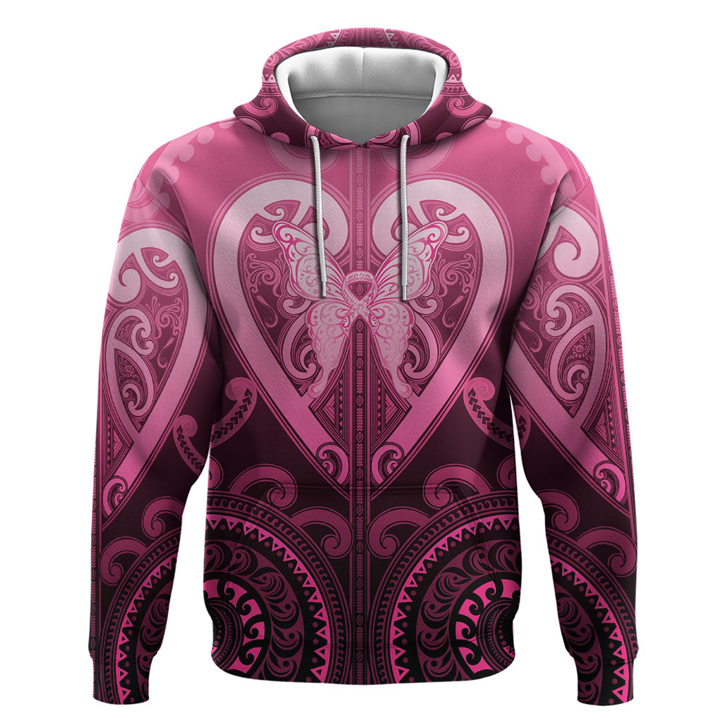 Aotearoa Breast Cancer Zip Hoodie Maori Tribal Pattern LT05 Pullover Hoodie Pink - Polynesian Pride
