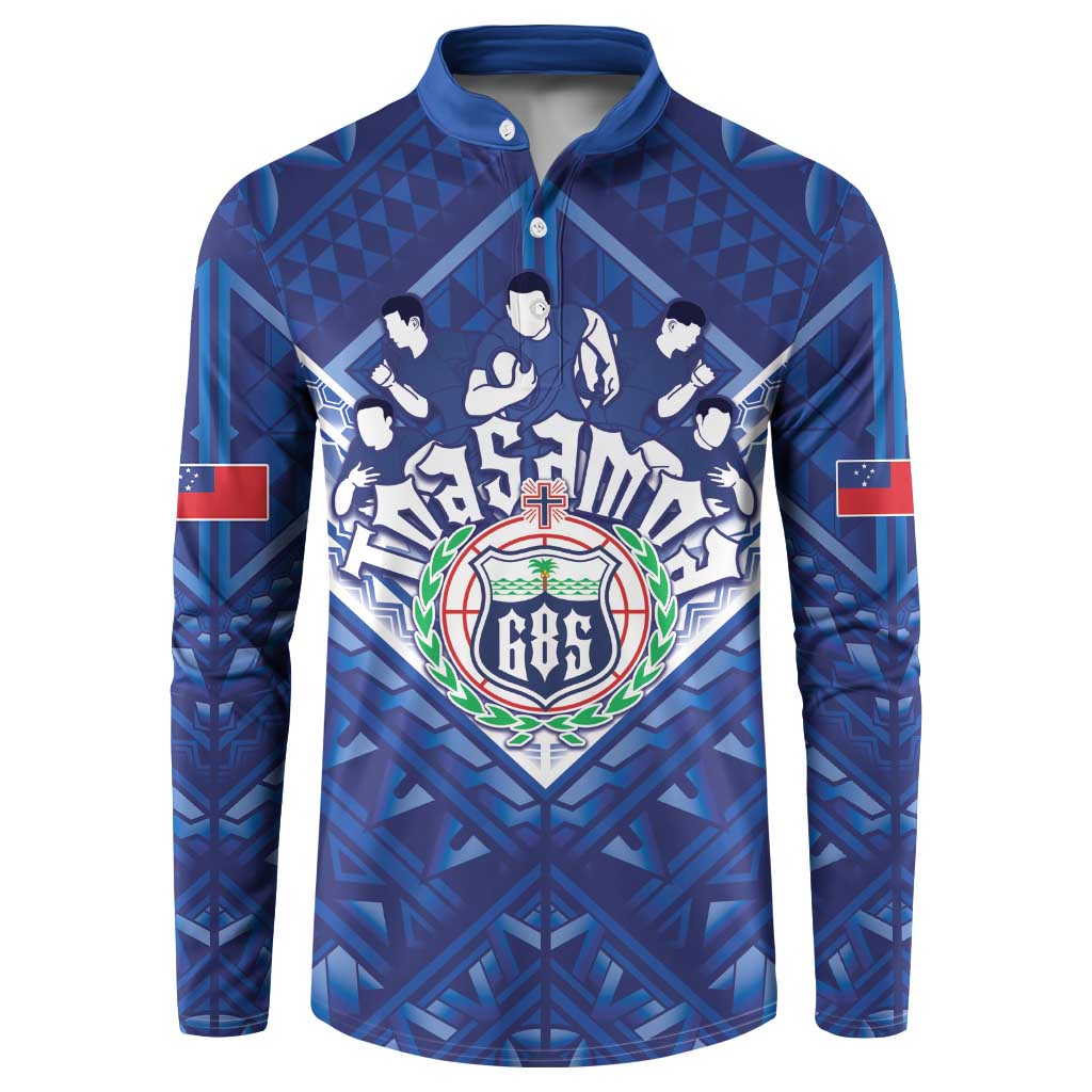 Toa Samoa Rugby Custom Button Sweatshirt Samoan Pride With Tribal Pattern - Polynesian Pride