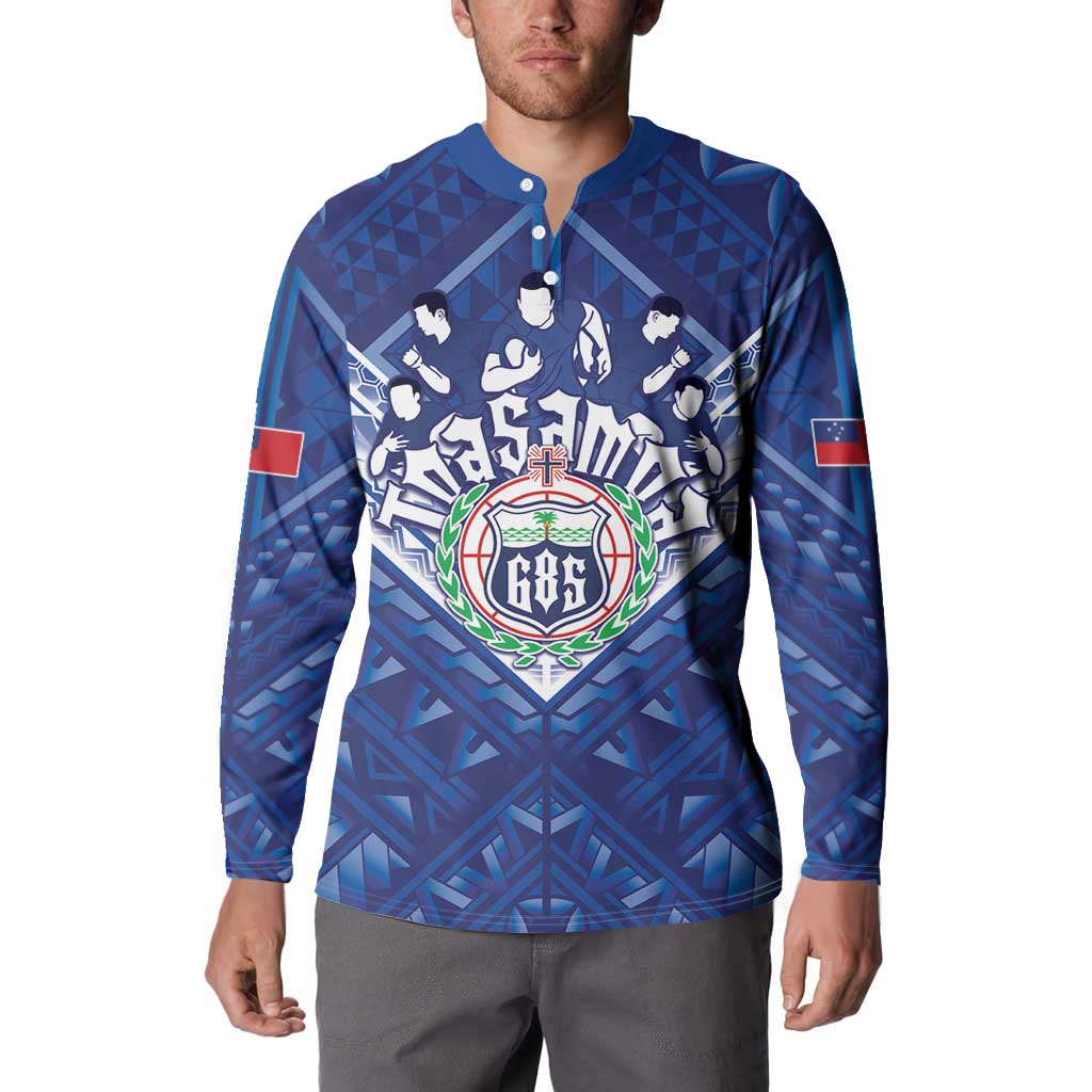 Toa Samoa Rugby Custom Button Sweatshirt Samoan Pride With Tribal Pattern - Polynesian Pride