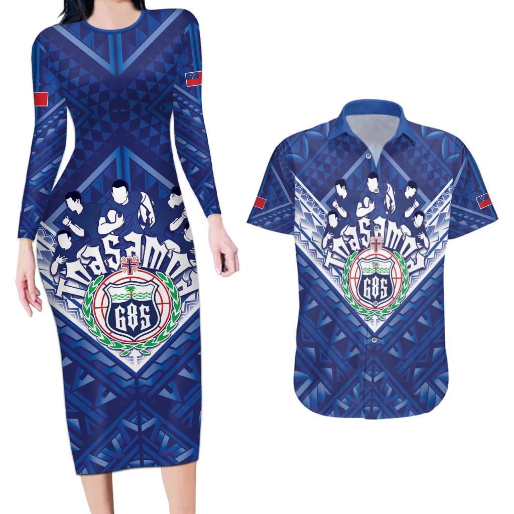 Toa Samoa Rugby Custom Couples Matching Long Sleeve Bodycon Dress and Hawaiian Shirt Samoan Pride With Tribal Pattern - Polynesian Pride
