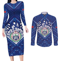Toa Samoa Rugby Custom Couples Matching Long Sleeve Bodycon Dress and Long Sleeve Button Shirt Samoan Pride With Tribal Pattern - Polynesian Pride