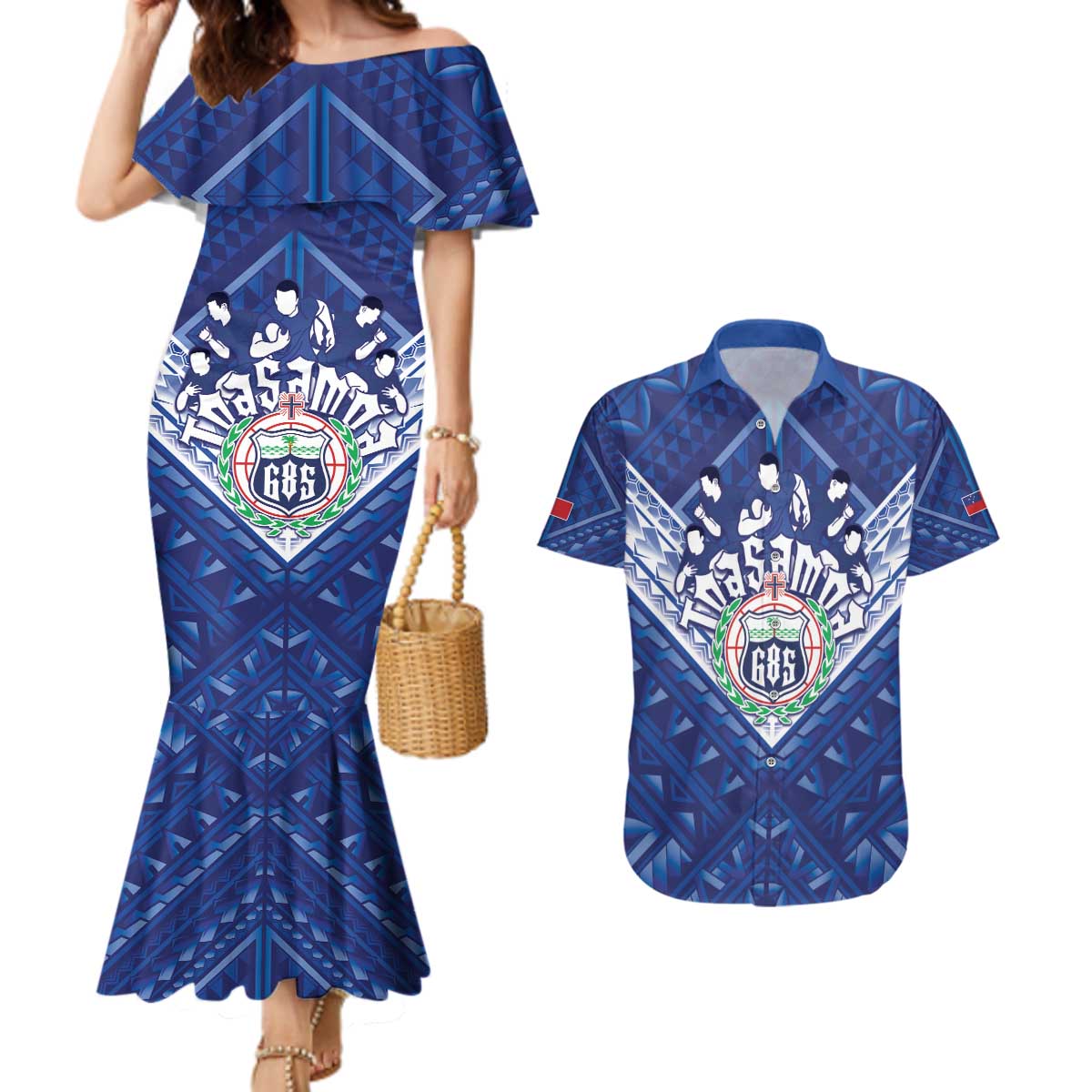 Toa Samoa Rugby Custom Couples Matching Mermaid Dress and Hawaiian Shirt Samoan Pride With Tribal Pattern - Polynesian Pride