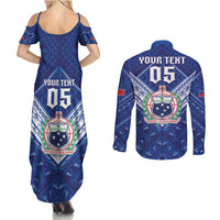 Toa Samoa Rugby Custom Couples Matching Summer Maxi Dress and Long Sleeve Button Shirt Samoan Pride With Tribal Pattern - Polynesian Pride